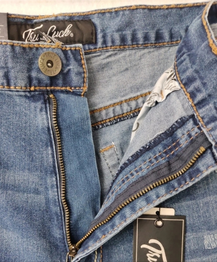 True luck style tl23042630 relaxed straight men jeans Size36x32 Light Stone Blue - Picture 6 of 13